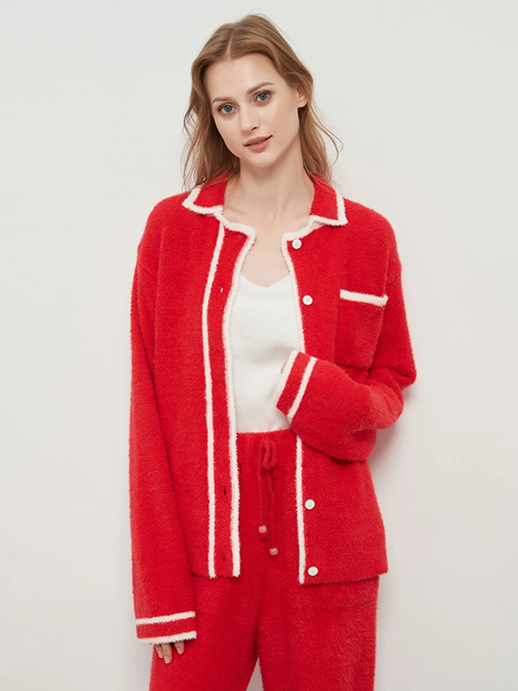 Cardigan loungewear da donna in mezzo velluto con colletto rovesciato